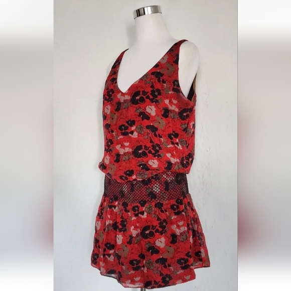 Harley Women's Dress 100% Silk Floral Mini Flare Red  Size 6 Small - Picture 4 of 6